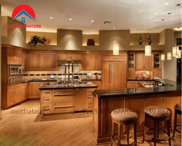 Tủ bếp gỗ sồi Mỹ - sản phẩm tiện ích dành cho những bà nội trợ