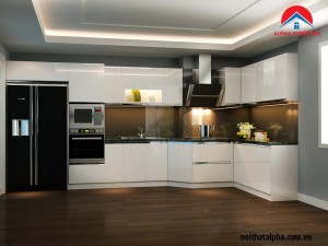 Mẫu Tủ bếp Aclylic không đường line 027